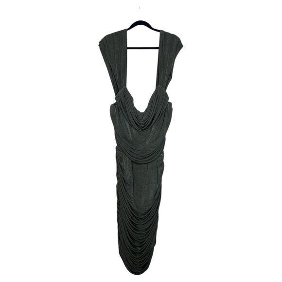 City Chic XL (22) Dress Gunmetal Gray Size Bodycon Rouched - Picture 1 of 4